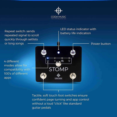 Coda Music Technologies Musical Instruments STOMP Bluetooth® 4.0 Page Turner & App Controller - B-Stock/Open Box