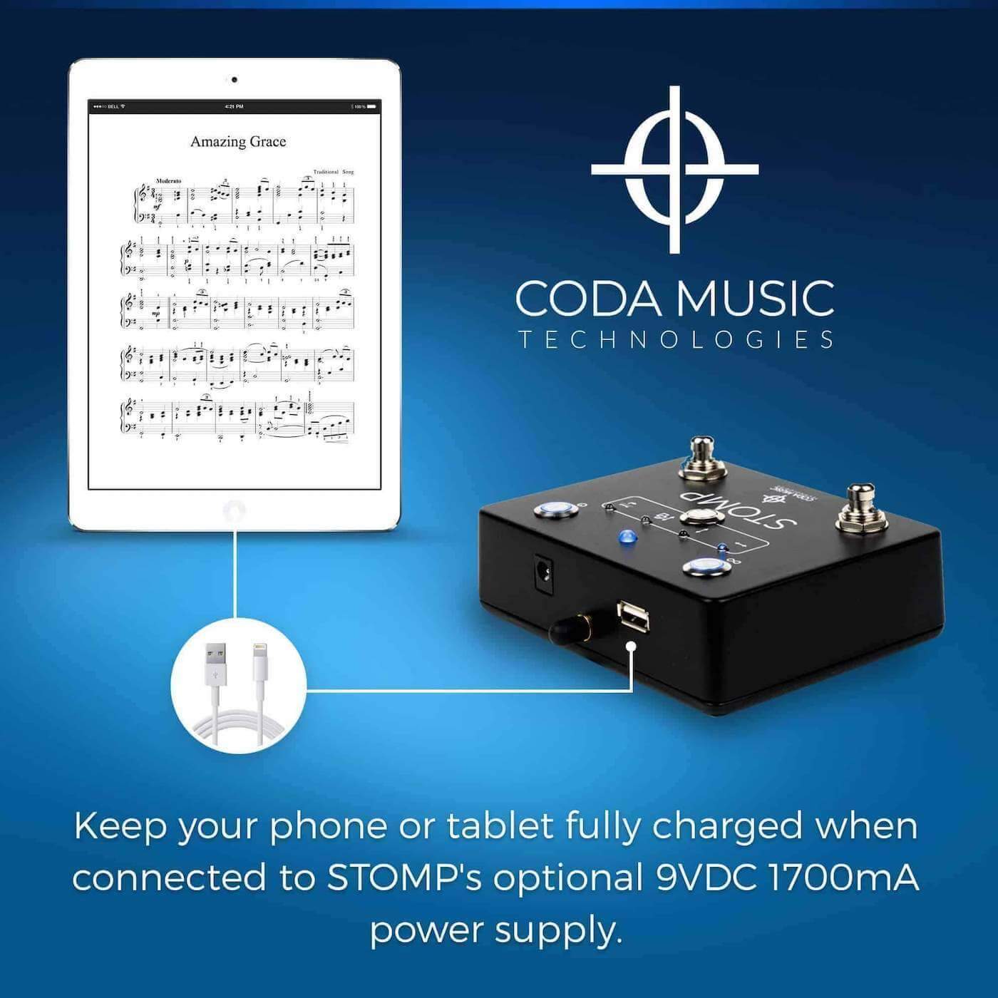 Coda Music Technologies Musical Instruments STOMP Bluetooth® 4.0 Page Turner Pedal & App Controller for Tablets